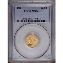 1928 $2 1/2 MS64 PCGS. Brassy-gold surf