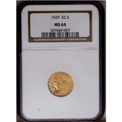 "1929 $2 1/2 MS64 NGC. Lovely peach, lim"