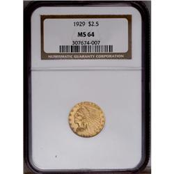"1929 $2 1/2 MS64 NGC. Unusually deep, v"
