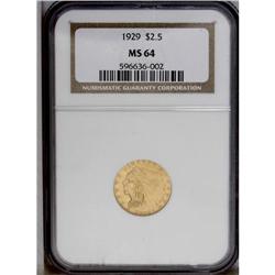 1929 $2 1/2 MS64 NGC. Generally well st