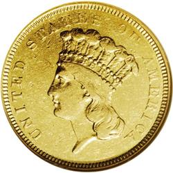 1854-O $3 XF45 NGC. Light yellow-gold s