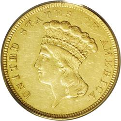 1854-O $3 AU50 PCGS. The 1854-O is read