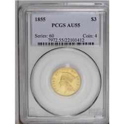 1855 $3 AU55 PCGS. A lovely Choice AU e