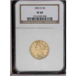 "1845-D $5 VF20 NGC. Variety 13-I, the s"