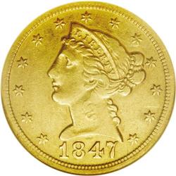 1847-D $5 XF45 NGC. Variety 16-M. On th