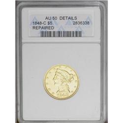 1848-C $5 --Repaired--ANACS. AU50 Detai