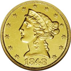 1848-C $5 MS61 ANACS. Variety 11-E. Des