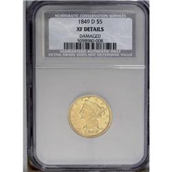 1849-D $5 --Damaged--NCS. XF Details. V
