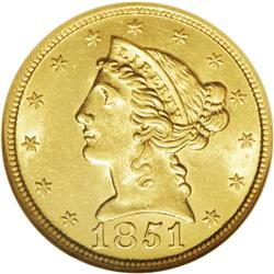 1851 $5 MS61 NGC. This is an extremely 