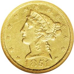 1851-C $5 XF45 NGC. Variety 16-G. This 