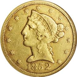"1852-C $5 VF35 NGC. Variety 19-H, the s"