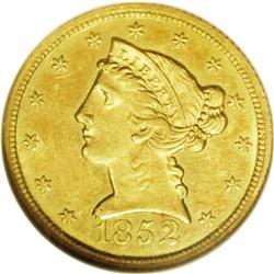 1852-C $5 MS62 NGC. Variety 18-H. Attra