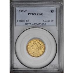 1857-C $5 XF40 PCGS. Variety 25-J. This