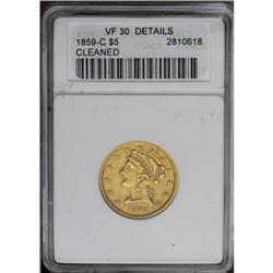 1859-C $5 --Cleaned--ANACS. VF30 Detail