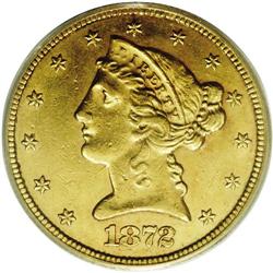 1872-CC $5 AU55 PCGS. The 1872-CC is a 
