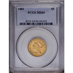 1881 $5 MS64 PCGS. Lovely lime-green an