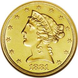 1881-CC $5 --Cleaned--ANACS. AU58 Detai