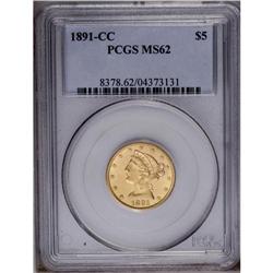 1891-CC $5 MS62 PCGS. This shimmering r