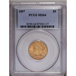 1897 $5 MS64 PCGS. An excellent khaki-g
