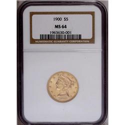 1900 $5 MS64 NGC. Slightly soft around 