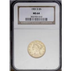1901-S $5 MS64 NGC. This attractive nea