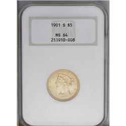 1901-S $5 MS64 NGC. Sharply defined thr