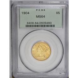 1904 $5 MS64 PCGS. A lustrous and pinpo