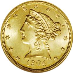 1904 $5 MS65 NGC. The 1904-P five dolla