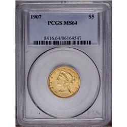 1907 $5 MS64 PCGS. The highly lustrous 