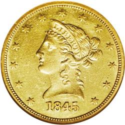 1845-O $10 AU53 NGC. This crisply struc