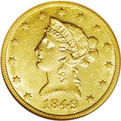 1849-O $10 AU55 NGC. A very rare date a