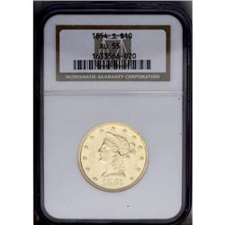 1854-S $10 AU55 NGC. The devices are we