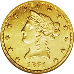 1861-S $10 AU55 NGC. The ''61-S is a ra