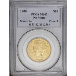 1908 $10 No Motto MS62 PCGS. Frosty and