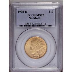 1908-D $10 No Motto MS62 PCGS. A condit