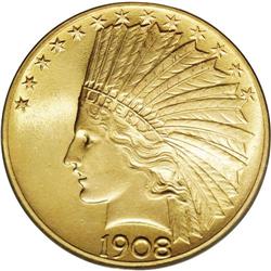 1908 $10 Motto MS65 PCGS. The 1908 ten 