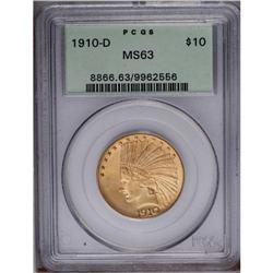 1910-D $10 MS63 PCGS. Vibrant cartwheel