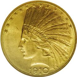 1910-D $10 MS64 NGC. The vibrant peach-