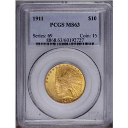 1911 $10 MS63 PCGS. The bright apricot-
