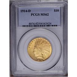 1914-D $10 MS62 PCGS. Very lustrous wit