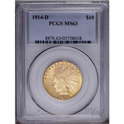 1914-D $10 MS63 PCGS. The satiny surfac
