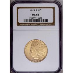 1914-S $10 MS61 NGC. A lustrous and gen
