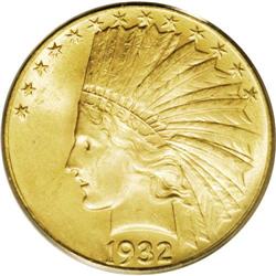 "1932 $10 MS64 PCGS. Frosty surfaces, wi"