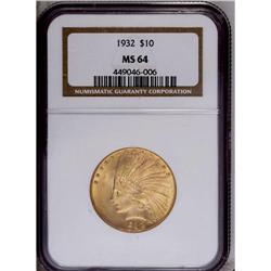 1932 $10 MS64 NGC. Lustrous with surfac