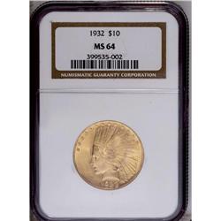 1932 $10 MS64 NGC. A pleasing apricot-g