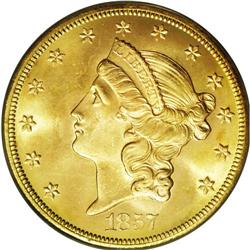 1857-S $20 MS64 PCGS. Ex: S.S. Central 