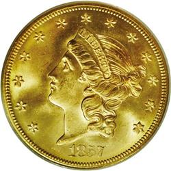 1857-S $20 Spiked Shield MS66 PCGS. An 