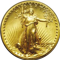 "1907 $20 High Relief, Wire Rim MS64 PCG"