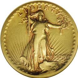 "1907 $20 High Relief, Flat Rim Fine 15 "