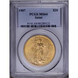 1907 $20 Arabic Numerals MS64 PCGS. Bri